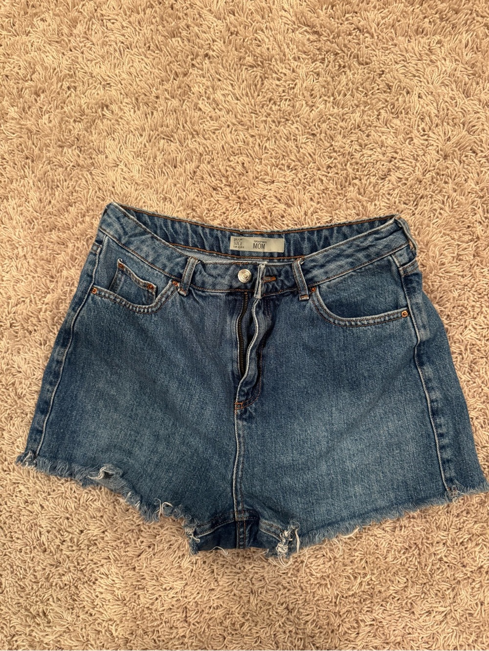 Topshop Distressed High-Waist Denim Shorts - Medium Blue